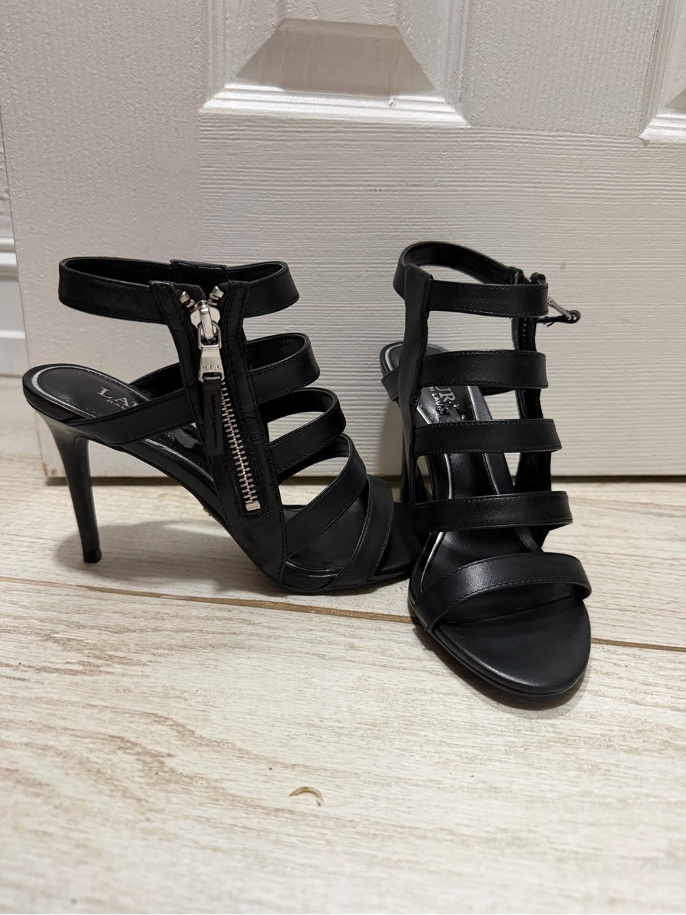Ralph Lauren Strappy Black Heeled Sandals with Side Zip